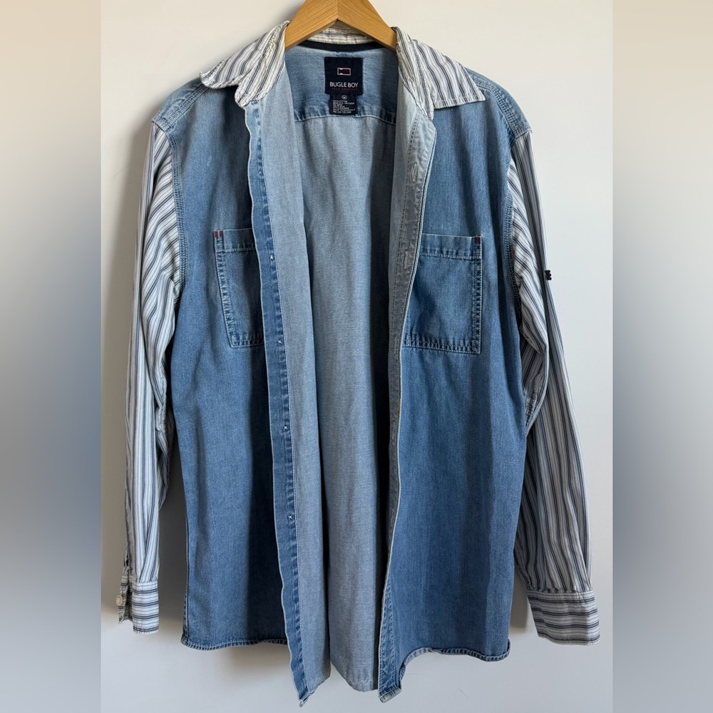 Vintage Bugle Boy Denim Colorblock Shirt M